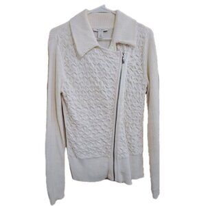 WHBM White House/Black Market M Cream Side Zip Collared Cotton Sweater